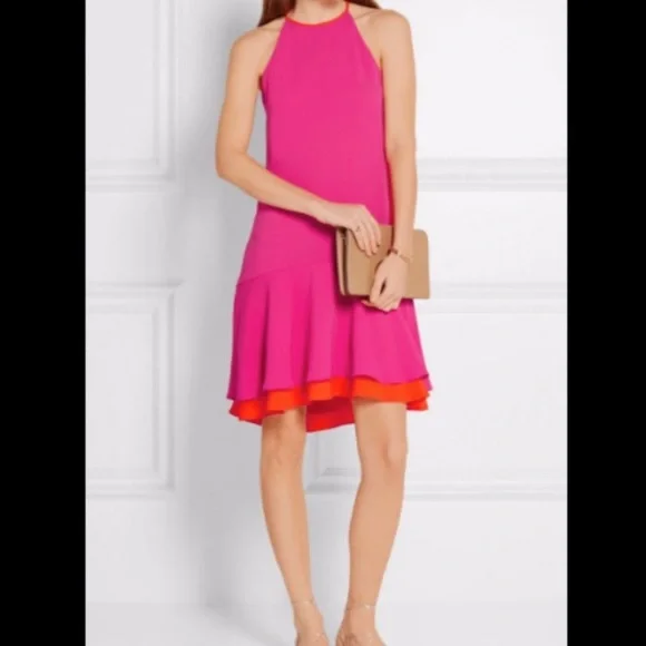 Like new DIANE VON FURSTENBERG KERA COMBO VIVID PINK ORANGE DRESS - Picture 6 of 16